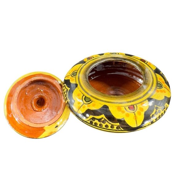 Vintage Earthenware Pottery Trinket Dish W Lid Sugar Bowl Signed Safi Hand Glaze - Picture 2 of 14